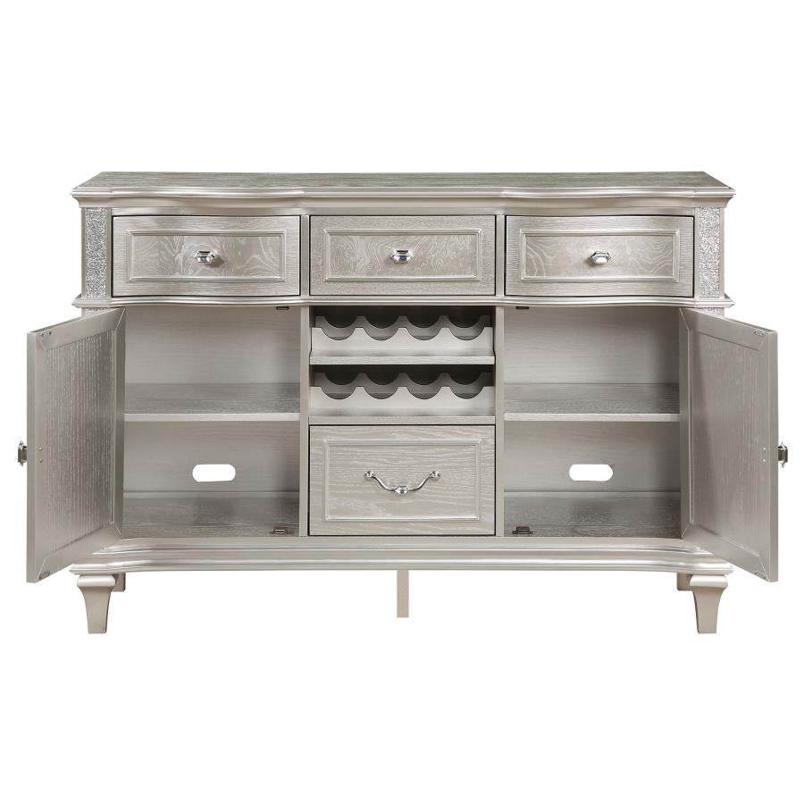 Hollywood Glam 4-drawer Sideboard Buffet Cabinet Silver Oak Finish Faux Diamond Trim