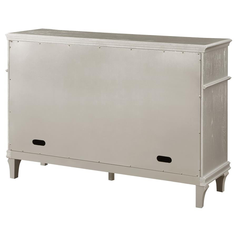 Hollywood Glam 4-drawer Sideboard Buffet Cabinet Silver Oak Finish Faux Diamond Trim