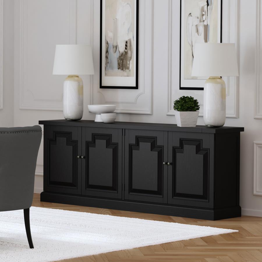 4-door Dining Sideboard Buffet Distressed Black Finish