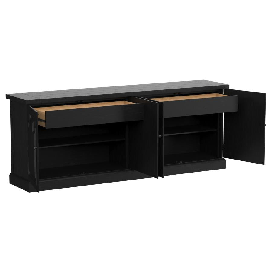 4-door Dining Sideboard Buffet Distressed Black Finish