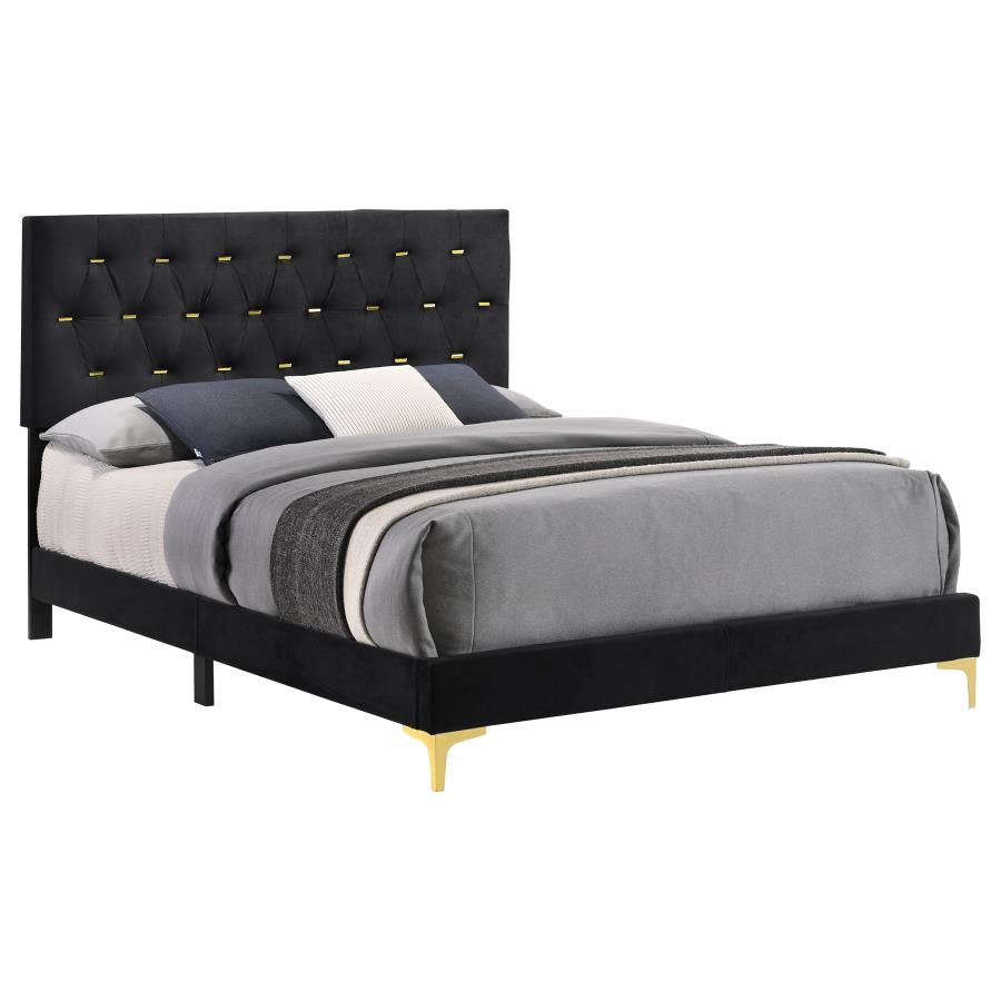 Drew Upholstered Queen Panel Bed Black