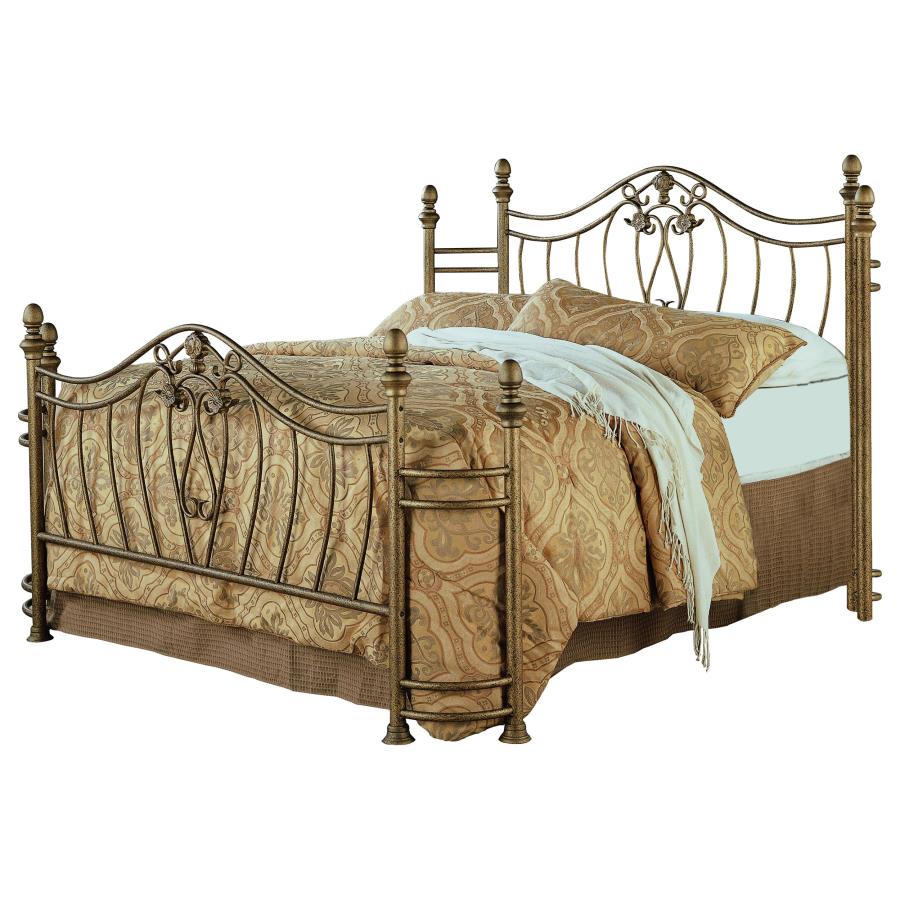 Vintage Charm Metal Queen Open Frame Bed Brushed Gold Finish