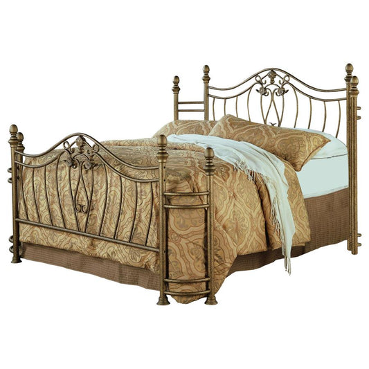 Vintage Charm Metal Queen Open Frame Bed Brushed Gold Finish