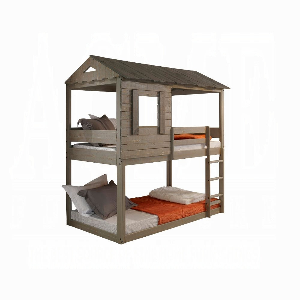 Rustic Gray Twin over Twin Size Bunkbed House Theme