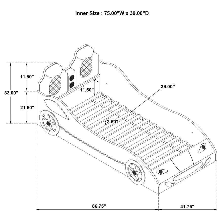 White Race Car Twin Size LED Light Bed