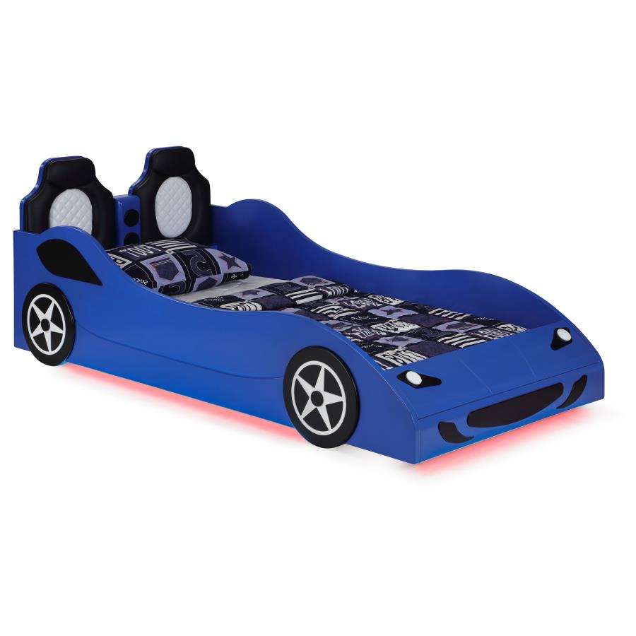 Blue Race Car Twin Size LED Light Bed