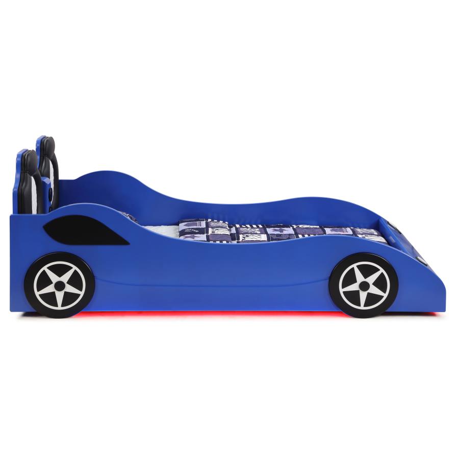 Blue Race Car Twin Size LED Light Bed