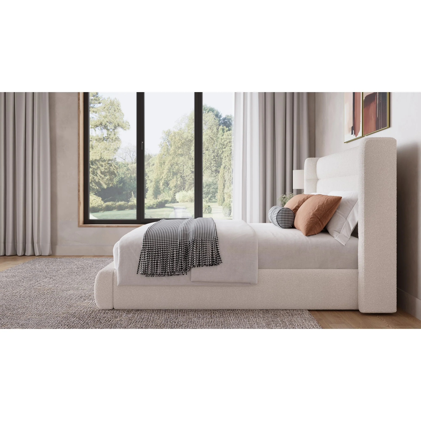 George Upholstered Wingback Platform Bed in Cottage Cheese Boucle