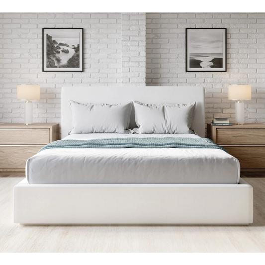 One Upholstered Platform Bed in Pearl