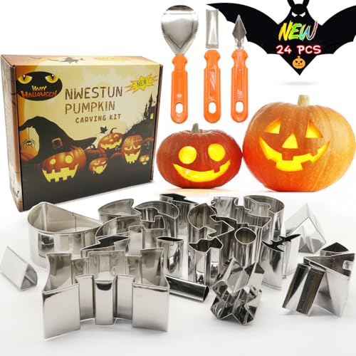 Pumpkin Carving Kit Halloween, Pumpkin Carving Tools for Kids, Safe & Easy & DIY Pumpkin Carving Set for Halloween Decoration Jack-O-Lanterns, Gift for Halloween (24Pcs)