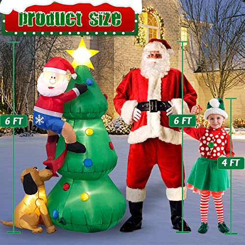 MICOCAH 6FT Inflatable Christmas Tree Outdoor Decoration - Lighted Christmas Blow Up Santa Climbing Tree Chased by Dog Built-in LED Lights for Holiday Xmas Party Indoor Garden Lawn Yard Decorations