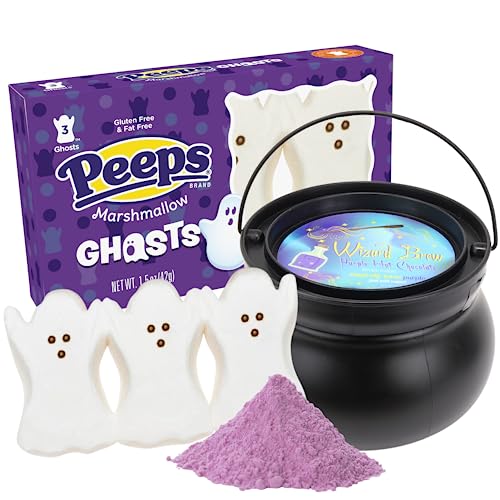 Halloween Ghost Peeps and Purple Hot Chocolate Cauldron, Festive Party Snacks, 10 Ounces (Pack of 2)