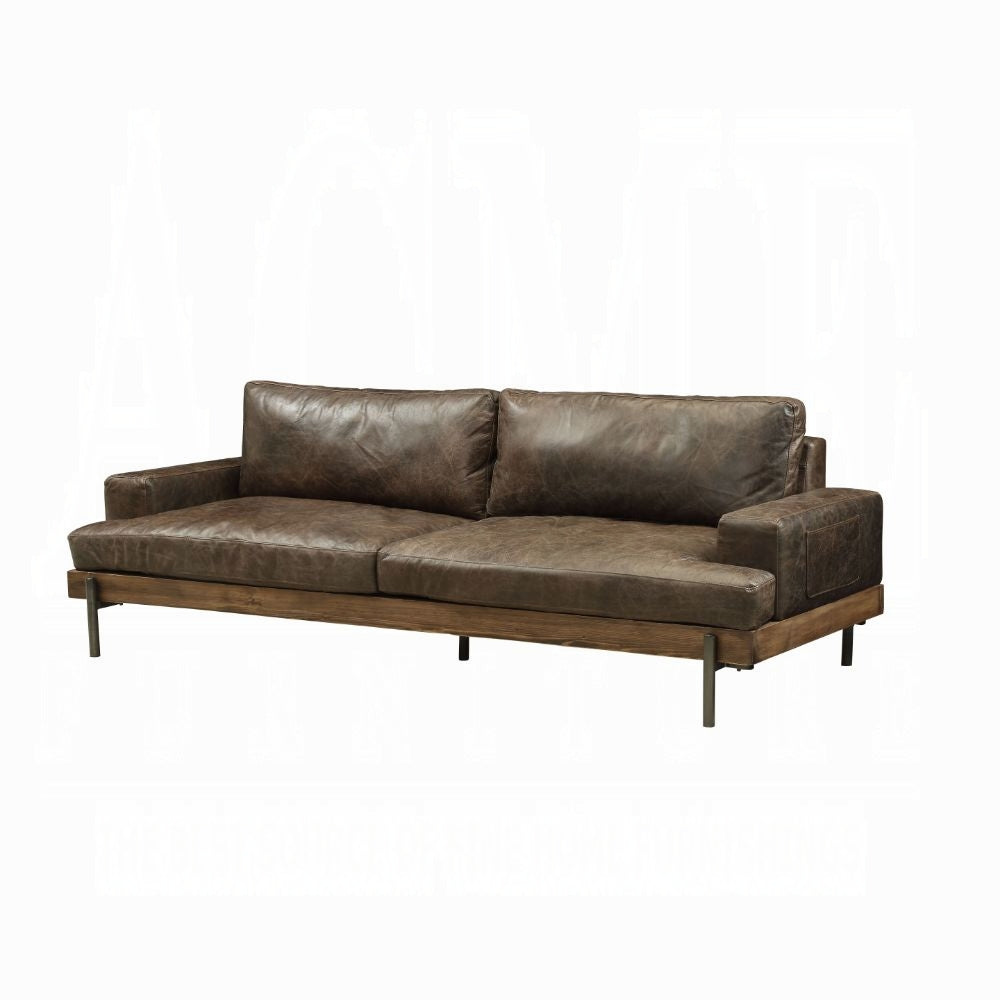 Silchester Sofa  Distress Chocolate Top Grain Leather & Oak Finish