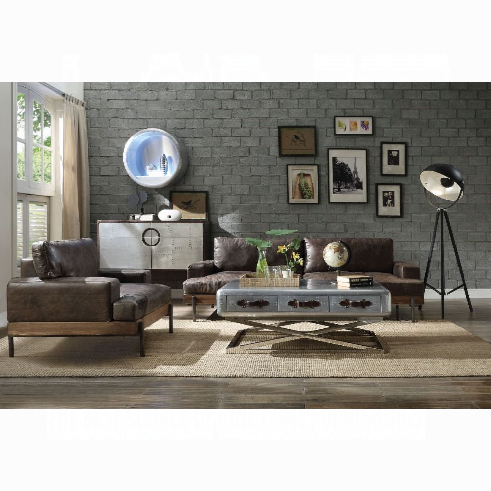 Silchester Sofa  Distress Chocolate Top Grain Leather & Oak Finish