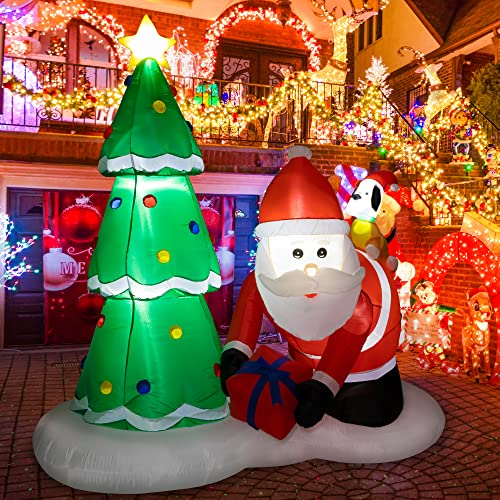 Sunnyglade 6.6 Ft LED Inflatable Christmas Santa and Christmas Tree Holiday Outdoor Decoration, Built-in LED Lights for Christmas Holiday Garden/Yard Decor