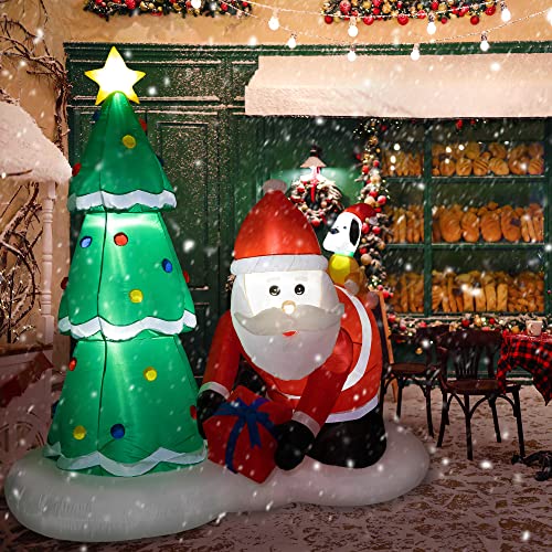 Sunnyglade 6.6 Ft LED Inflatable Christmas Santa and Christmas Tree Holiday Outdoor Decoration, Built-in LED Lights for Christmas Holiday Garden/Yard Decor