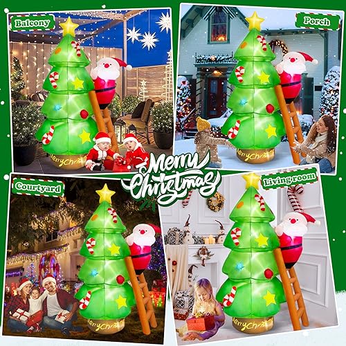 MICOCAH 7 FT Christmas Inflatable Tree with Santa Claus Outdoor Decorations, Christmas Inflatables Tree Blow Up Yard Decoration Build-in LEDs Lighted Décor for Xmas Holiday Outside Garden Lawn Patio