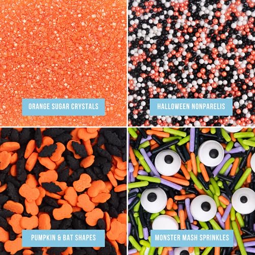 Sweets Indeed Sprinkles, Halloween Sprinkles, Candy Eyeballs, 4 Pack, 10.90 ounces, Edible Sprinkle Mix, Perfect for Cake Decorations, Baking, Ice Cream, Cookies, Cupcake Topper, 10.90 ounces (Halloween)