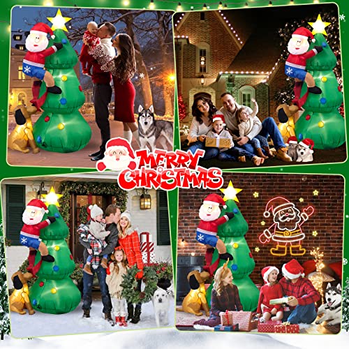 MICOCAH 6FT Inflatable Christmas Tree Outdoor Decoration - Lighted Christmas Blow Up Santa Climbing Tree Chased by Dog Built-in LED Lights for Holiday Xmas Party Indoor Garden Lawn Yard Decorations