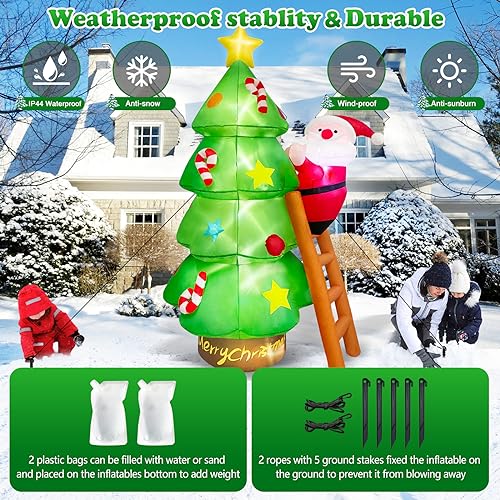 MICOCAH 7 FT Christmas Inflatable Tree with Santa Claus Outdoor Decorations, Christmas Inflatables Tree Blow Up Yard Decoration Build-in LEDs Lighted Décor for Xmas Holiday Outside Garden Lawn Patio