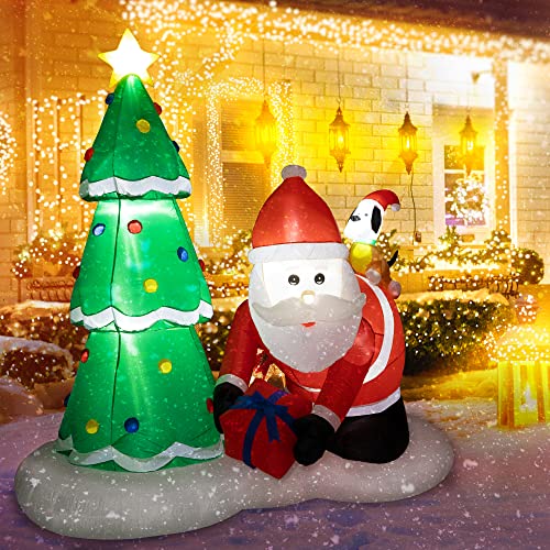 Sunnyglade 6.6 Ft LED Inflatable Christmas Santa and Christmas Tree Holiday Outdoor Decoration, Built-in LED Lights for Christmas Holiday Garden/Yard Decor