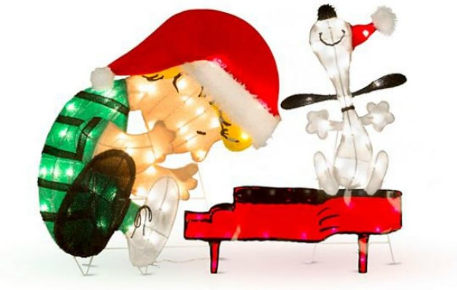 Christmas Yard Art Decorations 32" Lighted Schroeder and Snoopy Piano Outdoor Tinsel Display