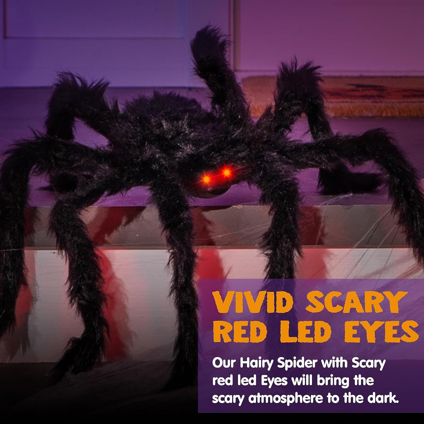 6.5ft Halloween Hairy Spider Outdoor Decorations,Light-up LED Eyes Scary Giant Spider Fake Large Spider Hairy Spider Props for Halloween Yard