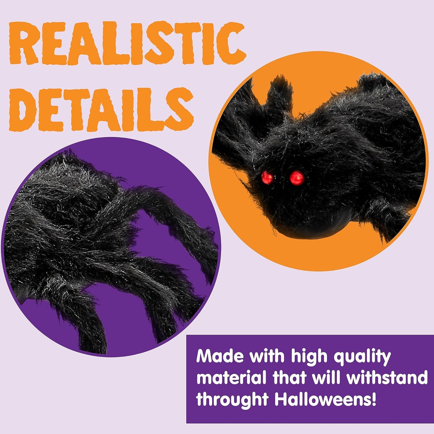 6.5ft Halloween Hairy Spider Outdoor Decorations,Light-up LED Eyes Scary Giant Spider Fake Large Spider Hairy Spider Props for Halloween Yard