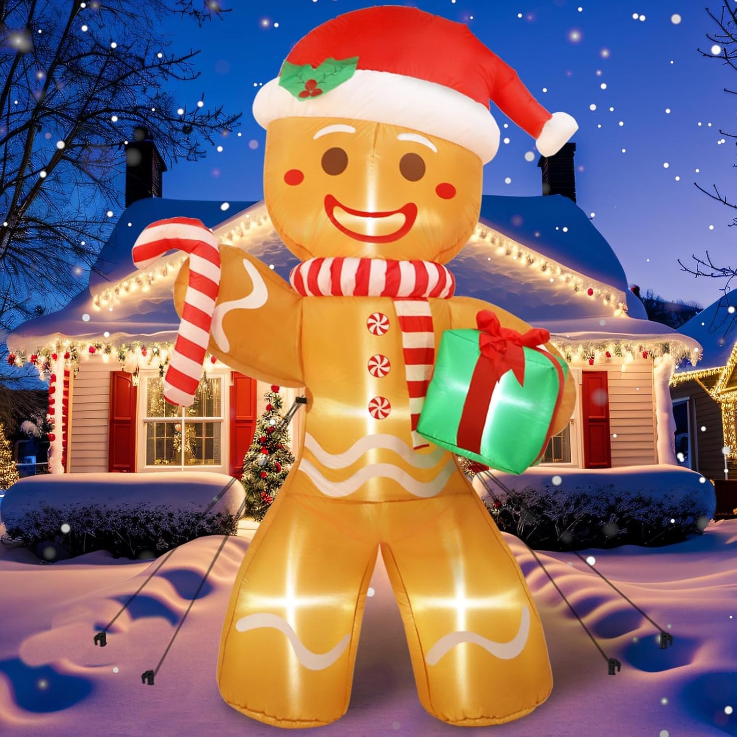 8 FT Christmas Inflatables Decoration Gingerbread Man with Built-in LEDs Blow Up Inflatables for Xmas Party Indoor