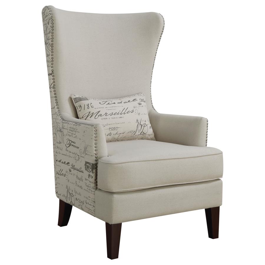 Vintage Cream Fabric Boucle Fabric Wing-Back Accent Chair