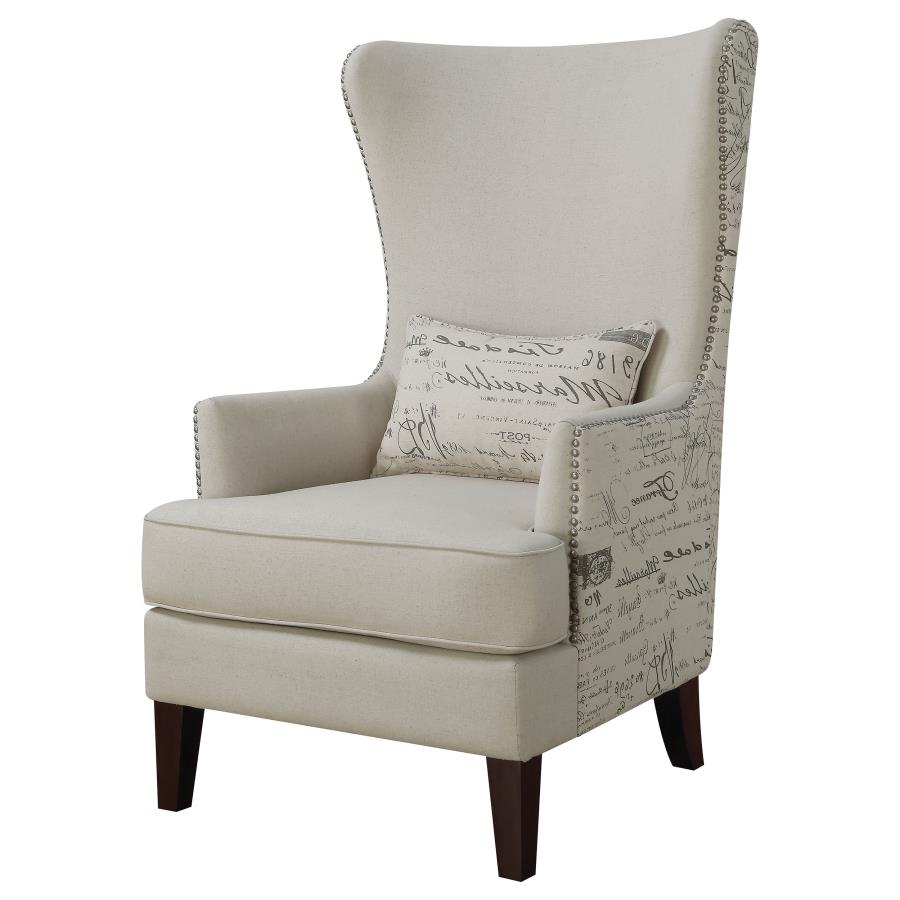 Vintage Cream Fabric Boucle Fabric Wing-Back Accent Chair