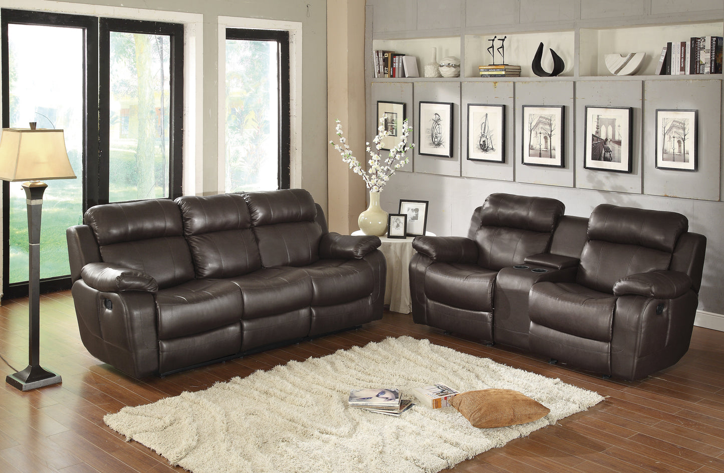 Double Reclining Sofa with Center Drop-Down Cup Holders