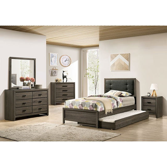 CHARCOAL GRAY 6 PIECE BEDROOM SET FULL SIZE BED TRUNDLE CHEST DRESSER NIGHT STAND MIRROR SET