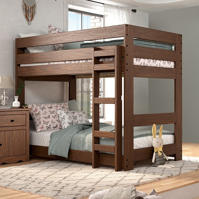 Rustic Style Twin over Twin Size Bunkbed Mahogany Finish