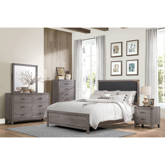 Industrial Chic Brownish Gray Finish Queen Size Bed Frame