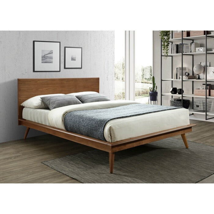 MID CENTURY MODERN WALNUT FINISH FULL SIZE PLATFORM BED FRAME