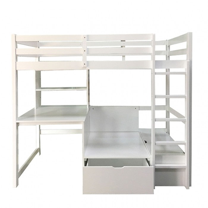 White Twin Workstation Loft Bed Storage Seating