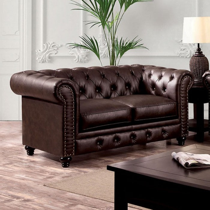 Vintage Chesterfield Inspo Loveseat Brown Leatherette