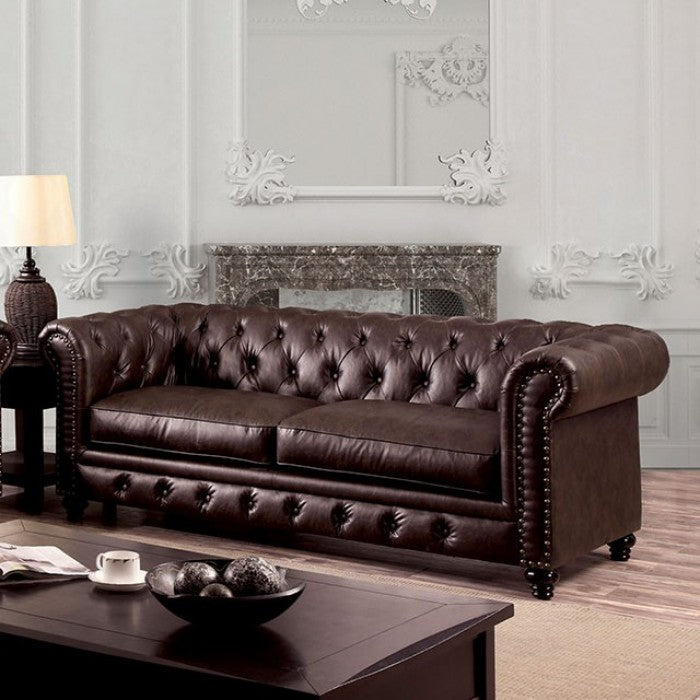 Vintage Chesterfield Inspo Sofa Brown Leatherette