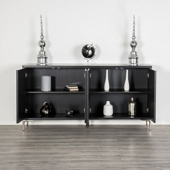 Modern Contemporary Weathered Black Silver 4-Door Sideboard Console Server Cabinet