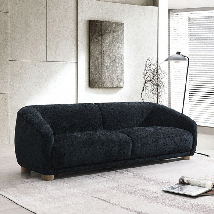 Retro Modern Sofa Black Boucle Fabric