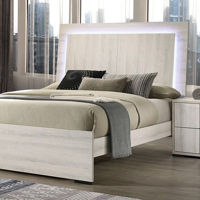 White Wash Bed Frame LED Light