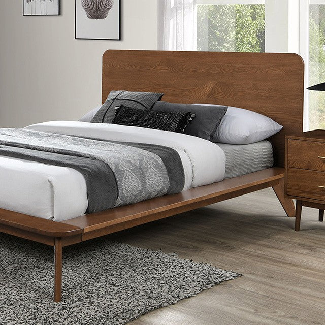 Mid Century Modern Platform Style Bed Walnut Finish