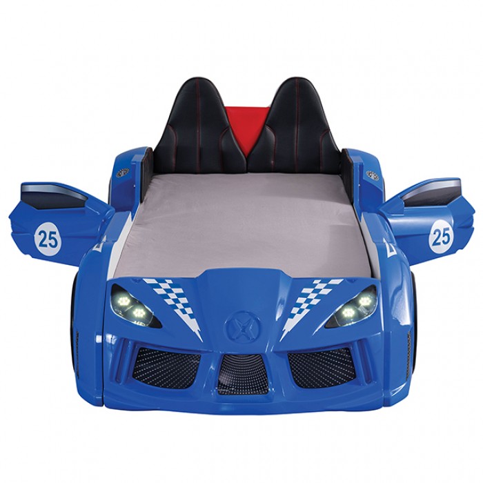 Blue Race Car Design Twin Size Bed LED Lights