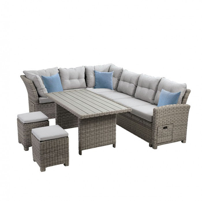 Gray 5 piece Sectional Table Corn Set w/ Bench