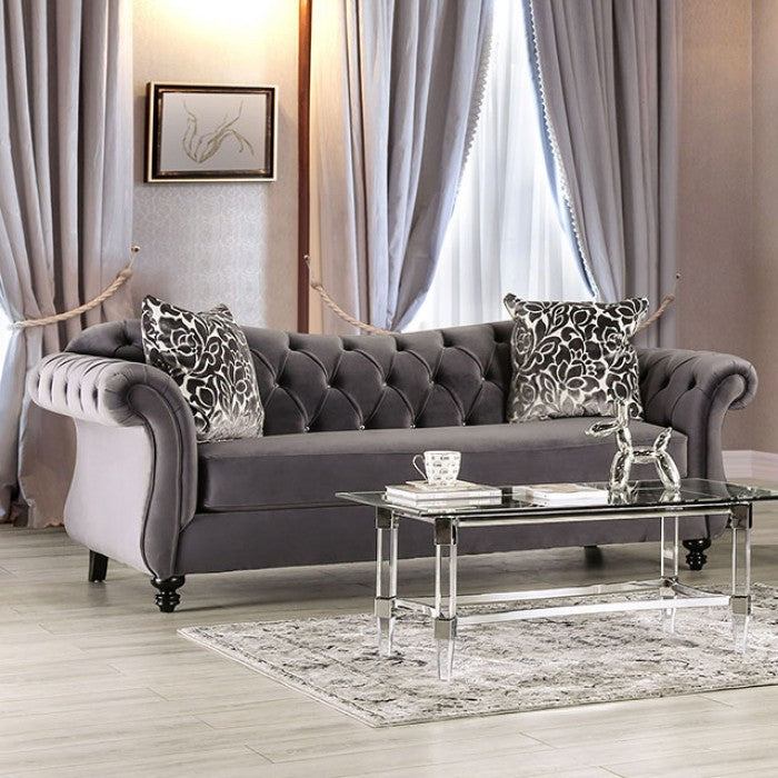 Vintage Glam Chesterfield Inspired Sofa Gray Velvet