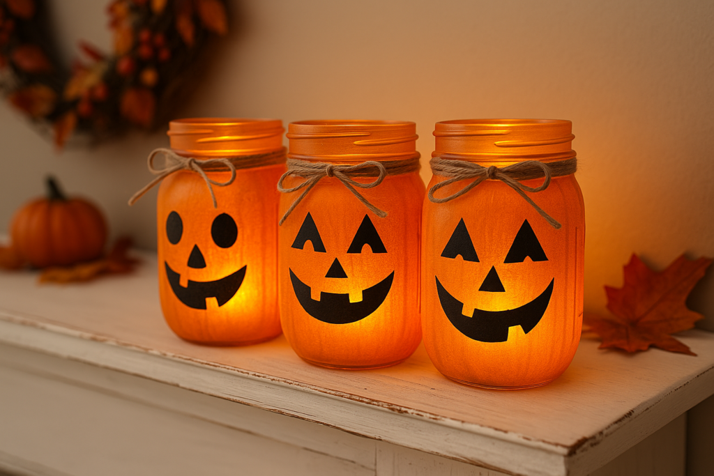 DIY HALLOWEEN PAINTED MASON JARS CANDLE LIGHT