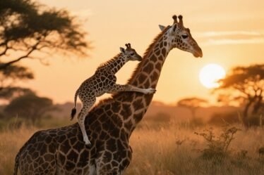 The Fascinating World of Giraffes: A Baby’s Journey Up the Neck of Its Mother