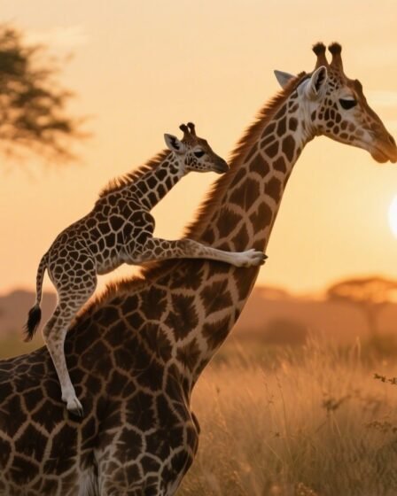 The Fascinating World of Giraffes: A Baby’s Journey Up the Neck of Its Mother