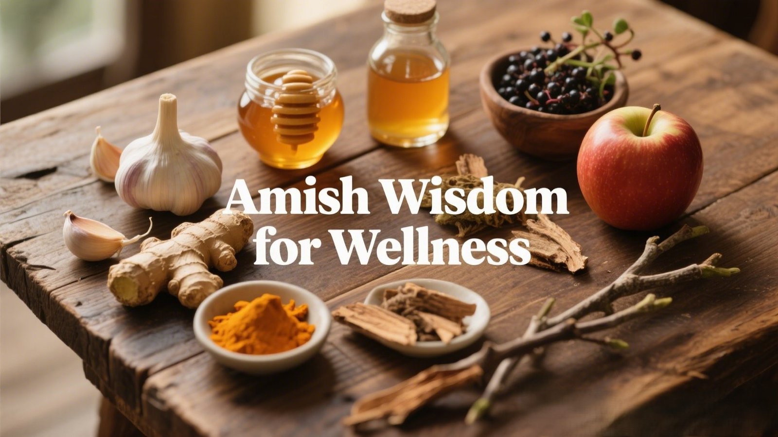 Honey garlic tonic in rustic mug with garlic cloves and turmeric on wooden table